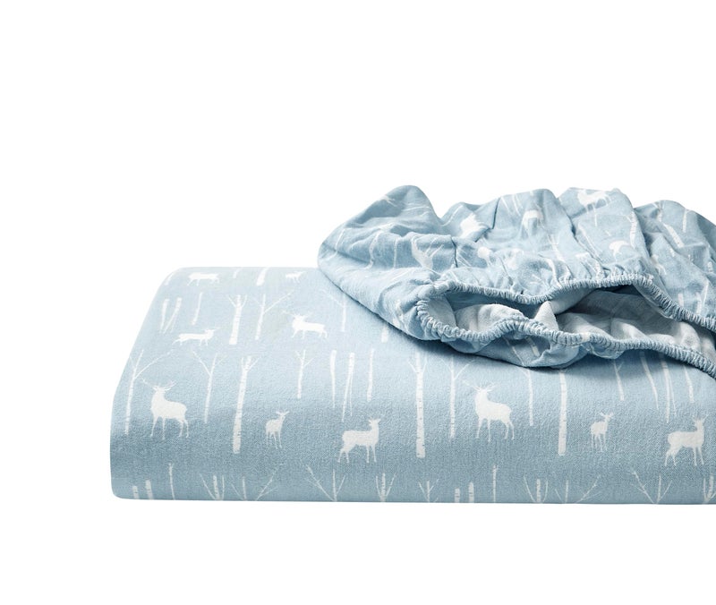 Eddie Bauer - Flannel Sheets Queen Size, Anti-Pilling & Wrinkle Resistant Cotton, Touchably Soft for All-Season Comfort - Bed Sheets with Matching Pillowcases & Fitted Sheet (Birch Forest Light Blue) - Image 1